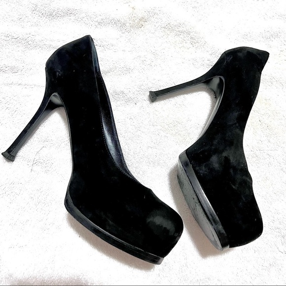 YVES SAINT LAURENT Women's Black Suede Tribtoo 80 Platform Pump Size: 8.5 - Picture 7 of 12